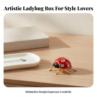 Rhinestone Spots Red Enamel Ladybug Box Collectible Ladybug Jewelry Box Gift Idea Keepsake Case Desktop Decoration