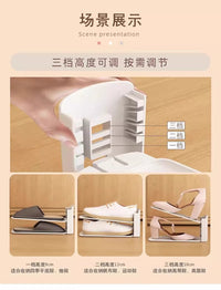 双层鞋托架鞋子收纳神器省空间家用鞋柜折叠存放收纳鞋架隔板鞋盒 升级高品质白色【10个装】可调节高度