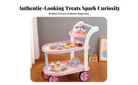 Pink and White Wooden Toy Cart Curved Handle Wooden Rolling Cart Open Shelves Children's Furniture Rounded Edges