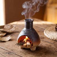 Clay Chimenea Palo Santo Holder – Ceramic Incense Burner with Chimney for Sage, Wood Sticks, Cones – Handcrafted Smudge Pot for Yoga, Meditation, Aromatherapy