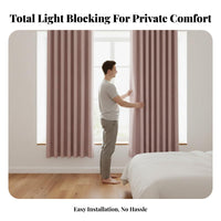 Light Blocking No-Drill Blackout Curtain Set Thickened Material Window Treatment Solid Color Design Drapery Panel Thermal Insulated for Renters, Students, Homeowners, Bedroom, Living Room, Home Office, Apartment