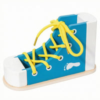 Hands-on Shoe Lacing Practice Toy Fine Motor Skills Wooden Lacing Shoe Hand-Eye Coordination Lace Tying Board for Children