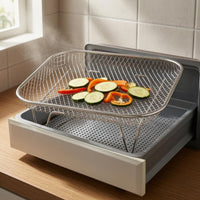 Silver Metal Finish Air Fryer Basket Even Cooking Air Fryer Rack Dishwasher Safe Mesh Rack Stackable