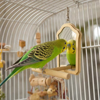 Framed Wooden Bird Enclosure Mirror Interactive Bird Mirror Perch Arch-Shaped Pet Accessory Lightweight