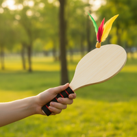 Wooden Badminton Racket for Kids & Adults, Indoor/Outdoor Solid Wood Shuttlecock Paddle for Fitness Training