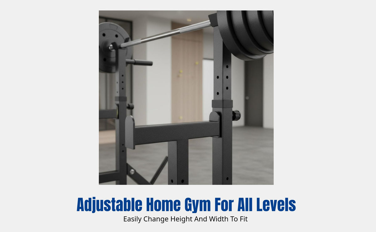 Adjustable Leg Press Rack, Barbell Rack, Weight Bench, Home Gym, Multi-Function, Space-Saving