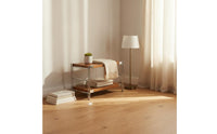 Narrow Floor Standing Shelf X-Shaped Brace Freestanding Metal and Wood Shelf Utilitarian Design Display Rack Adjustable