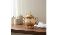 Moisture-Proof Ornate Gold Sugar Bowl Multifunctional Ornate Lidded Seasoning Jar Embossed Metalwork Vintage Glass Sugar Bowl Easy to Clean for Housewarming Gift, Dining Table, Wedding, Coffee Bar