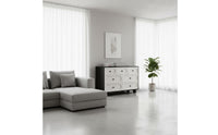 Black and Light-Toned Storage Cabinet Solid Wood Board Multi-Compartment Accent Cabinet Rounded Corners Modern Dresser with Spherical Legs