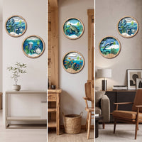 5 Pieces Plaques with Landscape Artwork Layered Wooden Wall Plaques Flat Wooded Landscape Art for Living Room, Bedroom, Office