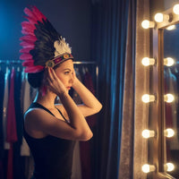 Theatrical Feather Headpiece with Beaded Headband Feathered Feather Headdress Layered Costume Headdress One Size for Performers, Dance Shows