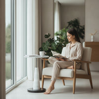 Side Table with Pedestal Base Sculptural Pedestal Side Table Minimalist Furniture for Living Room, Reading Corner, Lounge