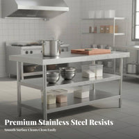 Stainless Steel Work Table Thickened Material Commercial Kitchen Prep Table Sturdy and Sturdy Food Prep Work Station for Chefs, Home Cooks, Warehouse