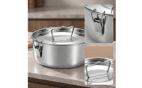 Universal Steaming Pot with Locking Clasps Slimline Stainless Steel Steamer Insert Compact Steamer Basket with Lid Dishwasher Safe for Stockpot