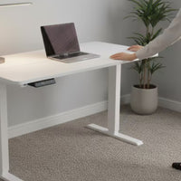 Single Motor Electric Standing Desk Rectangular Tabletop Height Adjustable Desk T-Shaped Feet Office Furniture Side Control Panel