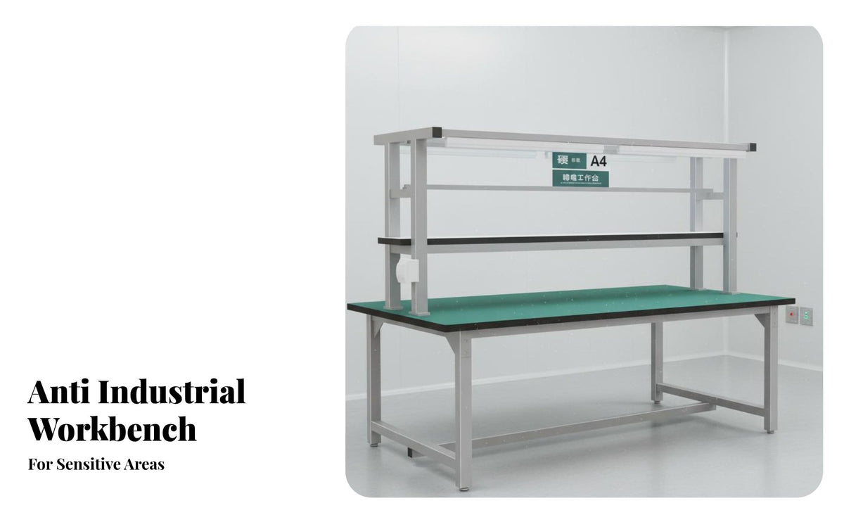 Anti Workbench With Light ESD-Protected Work Table Thickened Frame Cleanroom Work Table for Engineers, Repair Professionals, Factory, Job Site