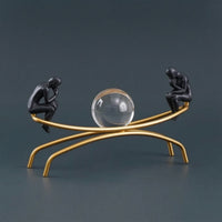 Thinker Statue with Crystal Ball Artistic Metal Figurine with Crystal Ball Sculptural Thinker Statue for Art Lovers