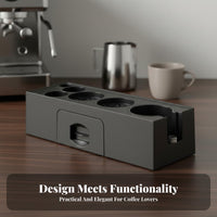 Space Saving Coffee Tamper Stand with Drawer Small Parts Storage Coffee Tamper Station Organizer Keeps Countertop Tidy for Home Baristas