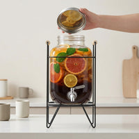 Beverage Dispenser and Drink Dispenser, Hammered Glass Juice Dispenser Water Dispenser with Metal Stand