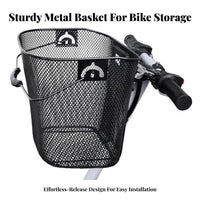 Built-in Handle Quick Release Bike Basket Easy Installation Detachable Metal Mesh Basket Lightweight for Commuters, Shoppers, Market Trips