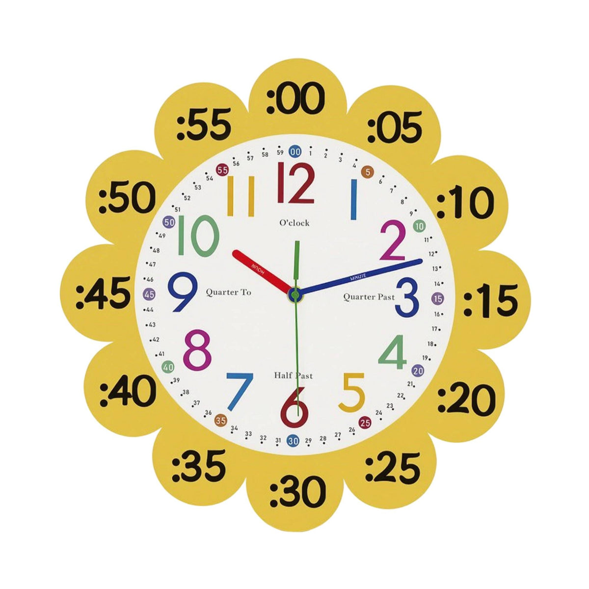 Educational Wall Clock Children-Appropriate-Friendly Learning Wall Clock Multicolored for Teachers, Young Children