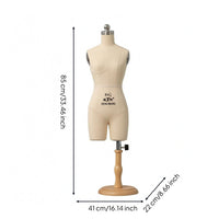 Linen-Textured Female Dress Form Mannequin Light Beige Material-Covered Dress Form Split-Leg Female Mannequin Torso Stand Wooden Base for Dressmakers, Fashion Design