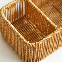 Woven Desktop Storage Box Rattan Desk Organizer Compact Rattan Storage Box for Home Office