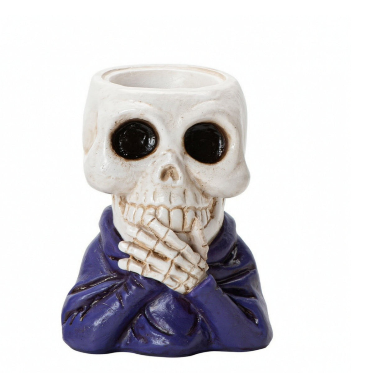 Halloween Resin Skull Candle Holder with Smirk, European Style, Handcrafted