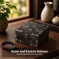 Home Decor Square Wooden Storage Box Hinged Lid Carved Panel for Tabletop