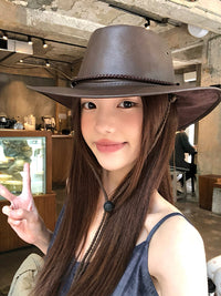 美式复古西部牛仔帽女春夏季新款户外骑马旅行遮阳防晒帽子登山帽