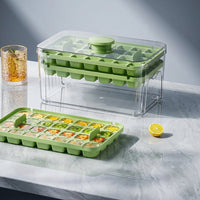 Ice Maker for Summer with Easy Release Tray, Double Layer Food Grade Design for Home Bar, Large Capacity Ice Box with Storage Bin, 2 Pack