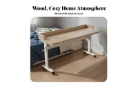 Height Adjustable Rolling Desk Solid Wood Tabletop Hand Crank Adjustable Desk Smooth Mobility Mobile Bedside Laptop Table for Dorm Room, Classroom