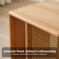 Japanese design Wheeled Woven-Top End Table Mobile Design Sofa Side cart Multi-Functional Nightstand small Size for Homeowners, Apartment Dwellers, Students, Living Room, Bedroom, Entryway, Home Office