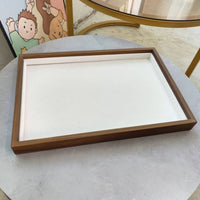 Raised Sides Wood-Grain Jewelry Tray Beige Velvet-Lined Tray