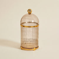 Gold-Toned Fruit Fork Holder with Lid Decorative Dessert Fork Storage Container Ribbed Utensil Holder with Lid Dustproof for Hosts, Homeowners, Dining Table, Kitchen Countertop