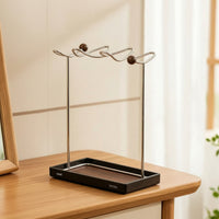 Jewelry Stand Tabletop Jewelry Organizer with Tray Desktop Necklace Holder with Wood Base for Vanity, Bedside Table