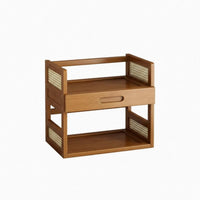 Vintage Design Multi-Tier Desk Organizer with Drawer Space Saving Desktop Shelf Large Capacity Book Rack Woven Panel Design for Students, Homeowners, Study Room, Bedroom