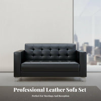 3 Pieces Genuine Leather Upholstery 3-Piece Couch and Table set Minimalist design Sofa Set Modern Design Reception Seating Business Grade for Corporate Clients, Businesses, Waiting Room, Lobby