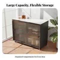 Rolling Cart with Fluted Door Light Luxury Aesthetic Side Cabinet Multi-Functional Mobile Design for Dining Area, Entryway