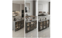 Kitchen Cabinet with Glass Doors Versatile Storage Cabinet with Hard Surface Top Modern Dining Room Credenza for Apartment Dwellers