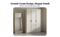 French Design Armoire Light Elegant Design Armoire with Doors and Shelves Golden Alloy Handles Standing Wardrobe Closet for Homeowners, Adults, Home