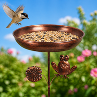Bronze Iron Frog Bird Bath, 86x33cm Cast Iron Rustic Garden Decor, Freestanding Outdoor Bird Bath for Native Birds