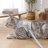 Cat Harness and Leash Set for Outdoor Walking, Soft Plaid Chest Vest, Non-Retractable Training Cat Leash and Cat Walking Leash for Pets