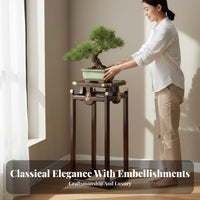 Chinese Design Oriental Flower Pedestal Zen Aesthetic Plant Stand Floor-Standing Home Furnishing Solid Wood Construction for Collectors, Living Room, Balcony, Entryway, Office
