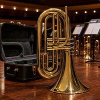 Marching Euphonium with Case Polished Marching Euphonium Brass Instrument Shielded Sturdy for Musicians, Band Practice