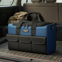 Pair Handles Rectangular Tool Bag Front Pockets Zippered Tool Bag Blue and Black Work Gear Carrier Portable for Worksite, Job Site