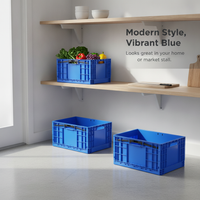 Foldable Storage Crate with Lid, Rectangular Plastic Container for Outdoor, Supermarket, Logistics