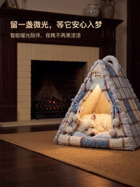 Autumn/Winter Plaid Pet Bed for Dogs, Semi-Enclosed, Warm, Washable