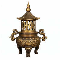 Brass Incense Burner Ornate Pagoda Incense Holder Traditional Chinese Home Decor for Altar