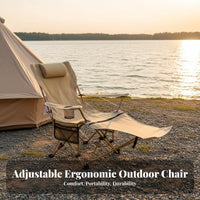 Foldable Design Adjustable Reclining Lounger High Back Support Reclining Camp Lounger with Footrest Heavy Duty Folding Chair Breathable for Campers, Beachgoers, Anglers, Camping, Restping, Beach, Fishing